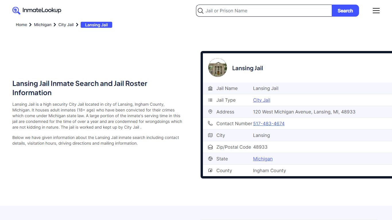 Lansing Jail Inmate Search and Jail Roster Information